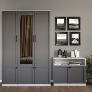 Dulap Grafit Gri/Alb cu oglinda – C124/03