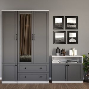 Dulap Grafit Gri/Alb cu oglinda – C124/04