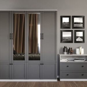 Dulap Grafit Gri/Alb cu oglinda – C164/04