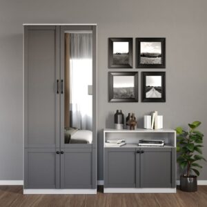 Dulap Grafit Gri/Alb cu oglinda – C83/03