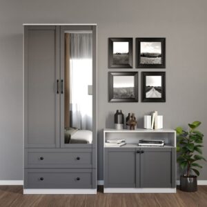 Dulap Grafit Gri/Alb cu oglinda – C83/04