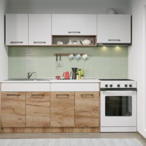 Set Mobila Bucatarie Gastro 220 Alb/Stejar – C06