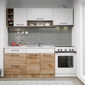 Set Mobila Bucatarie Gastro 200 Alb/Stejar – C08