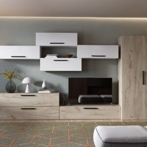 Living Pati 015 – Mobila Sufragerie Alb + Stejar