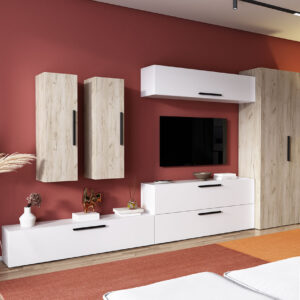 Living Pati 018 – Mobila Sufragerie Alb + Stejar