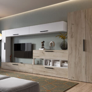 Living Pati 012 – Mobila Sufragerie Stejar + Alb