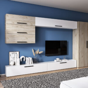 Living Pati 032 – Mobila Sufragerie Alba + Stejar