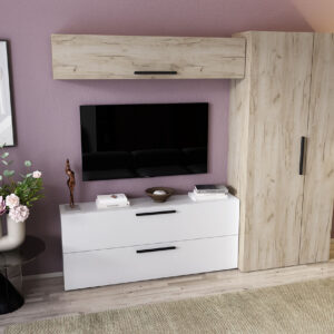 Living Pati 053 – Mobila Sufragerie Stejar + Alb