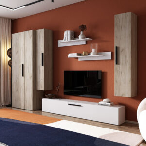 Living Pati 065 – Mobila Sufragerie Stejar + Alb