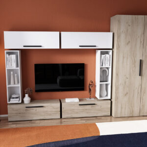 Living Pati 068 – Mobila Sufragerie Stejar + Alb