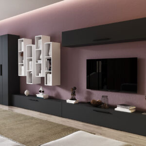 Living Pati 114 – Mobila Sufragerie Gri Antracit + Alb