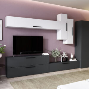 Living Pati 118 – Mobila Sufragerie Gri Antracit + Alb