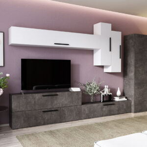 Living Pati 119 – Mobila Sufragerie Gri Beton + Alb