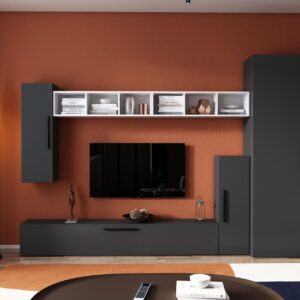 Living Pati 122 – Mobila Sufragerie Gri Antracit + Alb