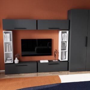 Living Pati 126 – Mobila Sufragerie Gri Antracit + Alb