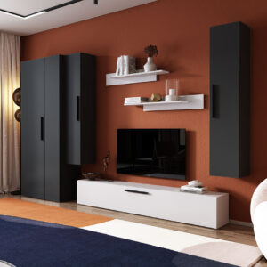 Living Pati 130 – Mobila Sufragerie Gri Antracit + Alb