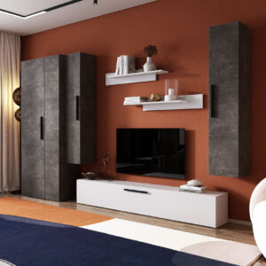 Living Pati 131 – Mobila Sufragerie Gri Beton + Alb