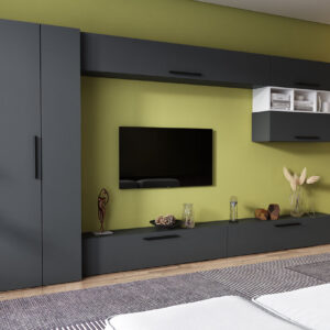 Living Pati 134 – Mobila Sufragerie Gri Antracit + Alb