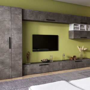 Living Pati 135 – Mobila Sufragerie Gri Beton + Alb