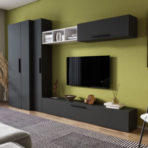 Living Pati 136 – Mobila Sufragerie Gri Antracit + Alb