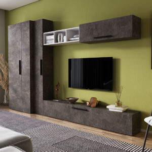 Living Pati 137 – Mobila Sufragerie Gri Beton + Alb