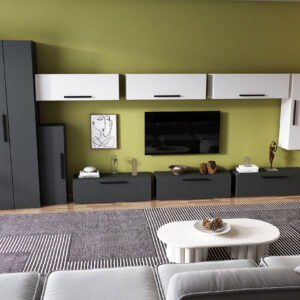 Living Pati 140 – Mobila Sufragerie Gri Antracit + Alb