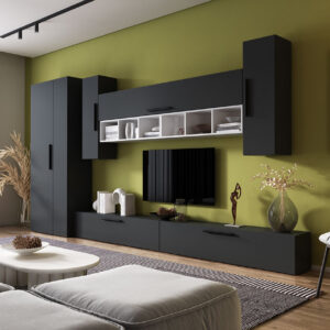 Living Pati 142 – Mobila Sufragerie Gri Antracit + Alb