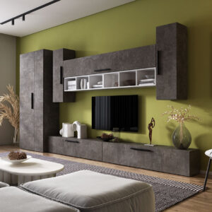 Living Pati 143 – Mobila Sufragerie Gri Beton + Alb