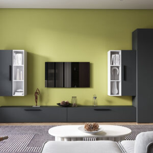 Living Pati 144 – Mobila Sufragerie Gri Antracit + Alb