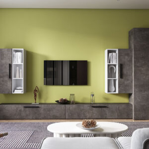 Living Pati 145 – Mobila Sufragerie Gri Beton + Alb