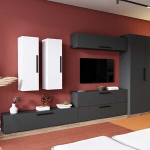 Living Pati 147 – Mobila Sufragerie Gri Antracit + Alb