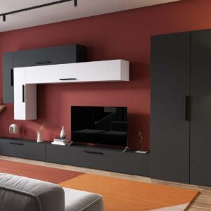 Living Pati 151 – Mobila Sufragerie Gri Antracit + Alb