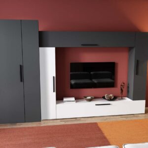 Living Pati 155 – Mobila Sufragerie Gri Antracit + Alb