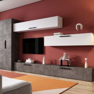 Living Pati 161 – Mobila Sufragerie Gri Beton + Alb