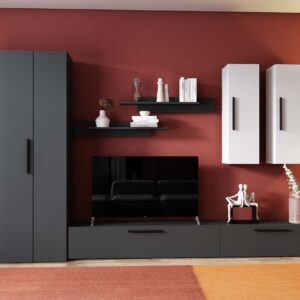 Living Pati 163 – Mobila Sufragerie Gri Antracit + Alb