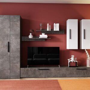 Living Pati 165 – Mobila Sufragerie Gri Beton + Alb