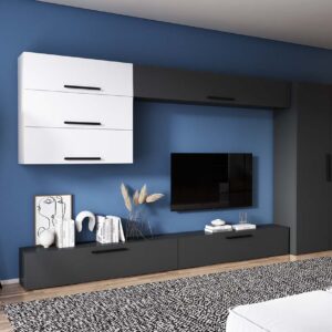 Living Pati 167 – Mobila Sufragerie Gri Antracit + Alb