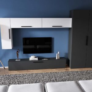 Living Pati 175 – Mobila Sufragerie Gri Antracit + Alb