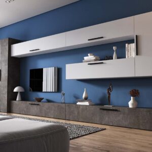 Living Pati 181 – Mobila Sufragerie Gri Beton + Alb