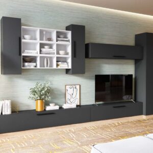 Living Pati 186 – Mobila Sufragerie Gri Antracit+ Alb