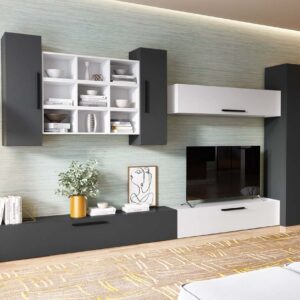 Living Pati 187 – Mobila Sufragerie Gri Antracit+ Alb