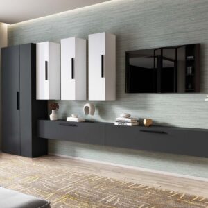 Living Pati 191 – Mobila Sufragerie Gri Antracit + Alb