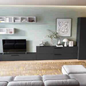 Living Pati 194 – Mobila Sufragerie Gri Antracit + Alb