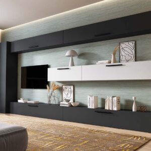 Living Pati 197 – Mobila Sufragerie Gri Antracit + Alb