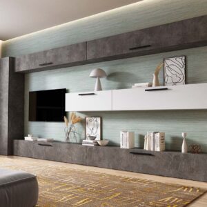 Living Pati 199 – Mobila Sufragerie Gri Beton + Alb