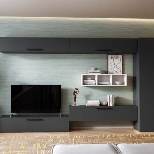 Living Pati 200 – Mobila Sufragerie Gri Antracit + Alb