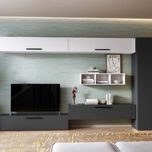 Living Pati 201 – Mobila Sufragerie Gri Antracit + Alb