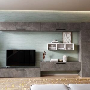 Living Pati 202 – Mobila Sufragerie Gri Beton + Alb