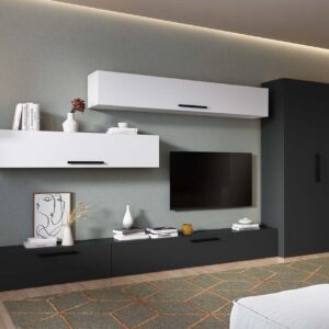 Living Pati 205 – Mobila Sufragerie Gri Antracit + Alb