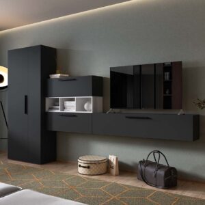 Living Pati 208- Mobila Sufragerie Gri Antracit + Alb